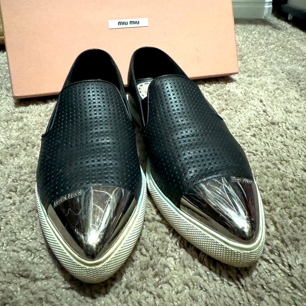 Miu Miu Pointed Metal Cap Toe Sneaker